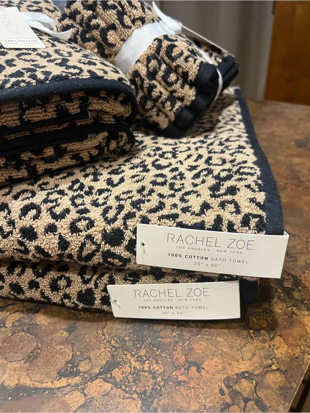 Rachel Zoe 8 Pc Towel Set Leopard Cheetah Animal Print Bath / Hand / Wash Cloths